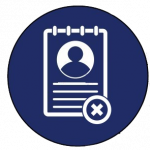 Cartoon style notepad with a profile picture and lines to represent writing. The notepad is marked with an "X".