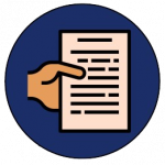 Cartoon-style hand holding a piece of paper. The paper has horizontal lines to symbolize written text.